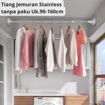 Tiang Jemuran Baju Fleksibel Stainless Steel Tanpa Paku Uk. 90-160cm