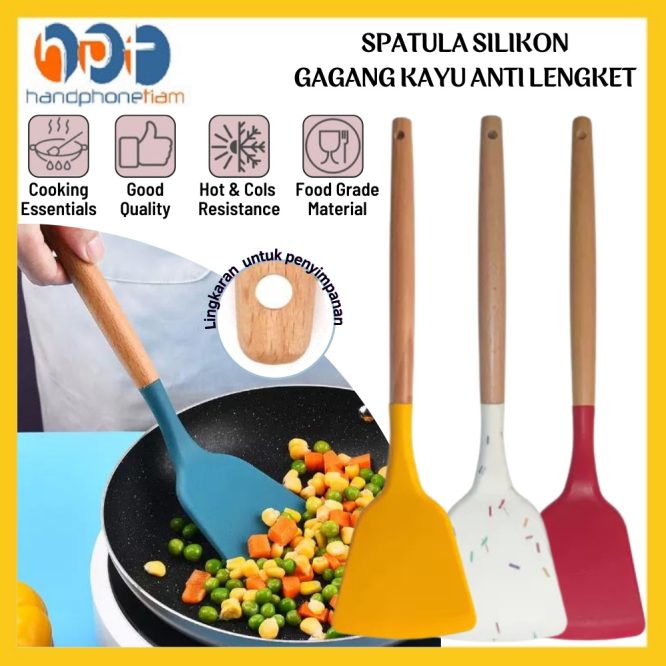 Spatula Masak Silikon Gagang Kayu