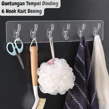 Gantungan Tempel Dinding Keramik 6 Hook Kait Bening