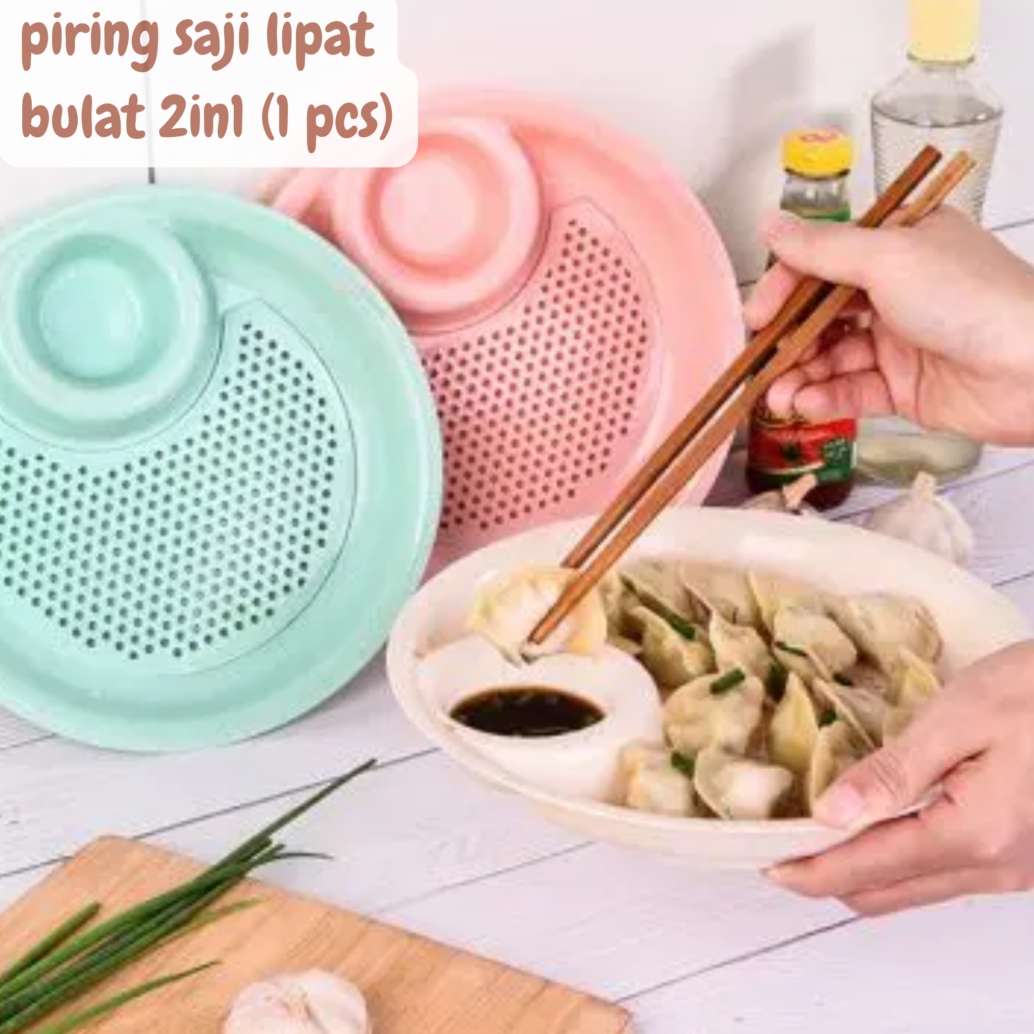 Piring Saji Bulat 2in1 Tempat Makan Dengan Tirisan & Sekat Saus