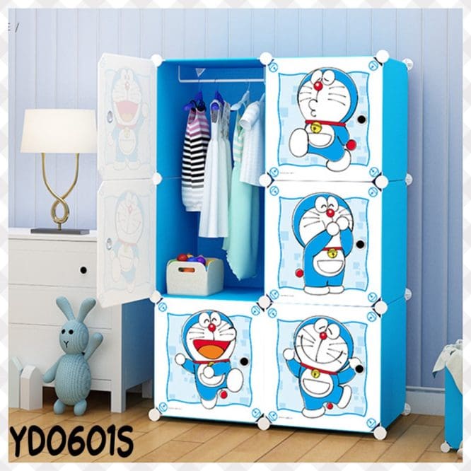 Lemari Pakaian Anak Portable Plastik 6 Pintu Karakter Doraemon