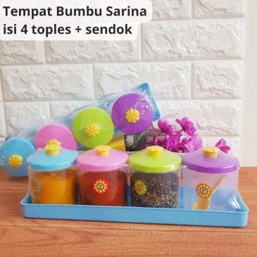 Tempat Bumbu Sarina Plastik Isi 4 Toples + Tatakan Free Sendok