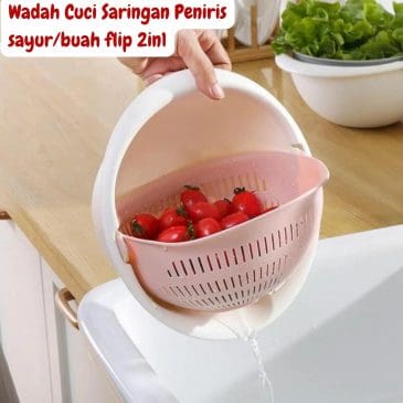 Wadah Cuci Saringan Peniris Sayur dan Buah Flip 2in1 Baskom Serbaguna