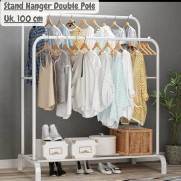 Stand Hanger Rak Pakaian Goal Double Pole Serbaguna Ukuran 100 cm Putih