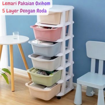 Oxihom Lemari Pakaian Anak Oxi Bahan Plastik 5 Layer Model Laci Dengan Roda