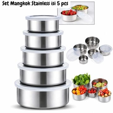 1 Set Isi 5pcs Mangkok Fanci Bulat 5in1 Bahan Stainless Steel