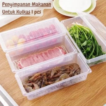 Tempat Penyimpanan Makanan Untuk Kulkas Dengan Partisi Pengering Air Model Persegi Panjang Size 25x12x6cm