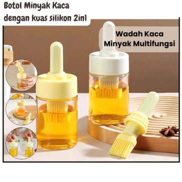 Botol Minyak ( bahan kaca) Dengan Sikat Kuas Pengoles Silikon 2in1