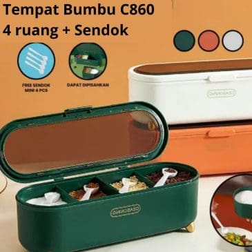 Tempat Bumbu C860 4 Ruang Penyimpanan Free Sendok Size 26x7.5cm