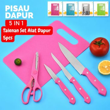 Talenan Set Alat Dapur 5pcs (Gunting Pisau Peeler Pengupas Buah) PINK