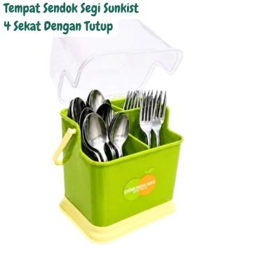 Tempat Sendok Segi Sunkist 4 Sekat Dengan Tutup Bahan Plastik