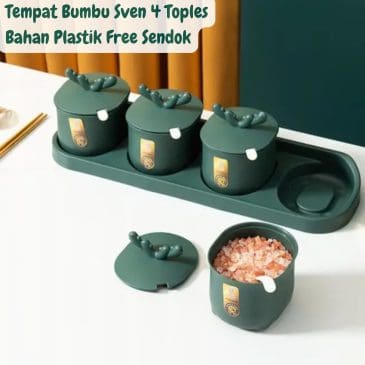 Tempat Bumbu Sven 4 Toples Dengan Tatakan Bahan Plastik Free Sendok