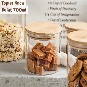 Toples Kaca Transparan Dengan Tutup Kayu Kedap Udara Toples Kopi dan Gula 700ml