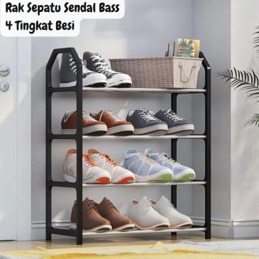 Rak Sepatu dan Sendal Bass Rak Besi Tiang Plastik 4 Tingkat