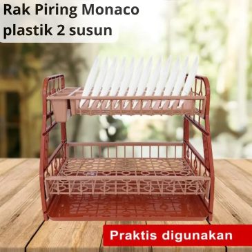 Rak Piring Plastik Monaco Minimalis 2 Susun Dengan Penampung Air