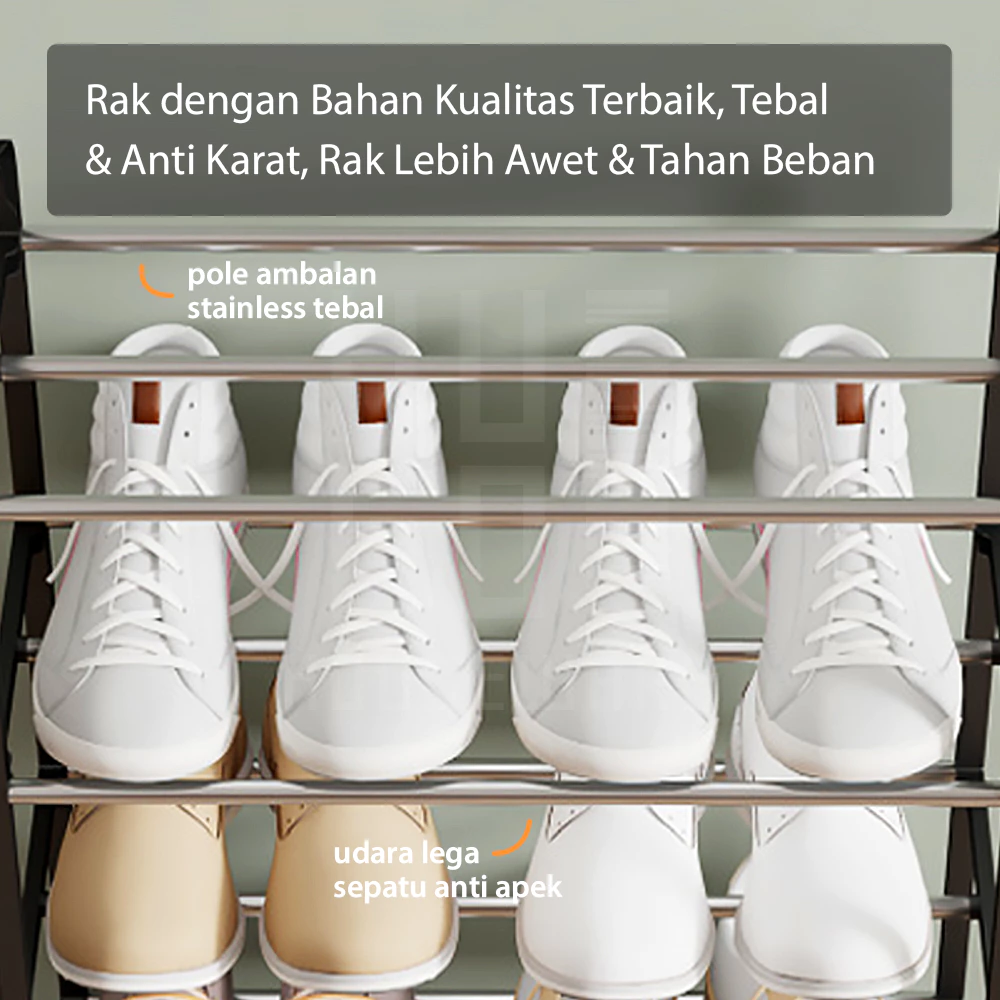 Rak Sepatu dan Sendal Bass Rak Besi Tiang Plastik 5 Tingkat - Gambar 4