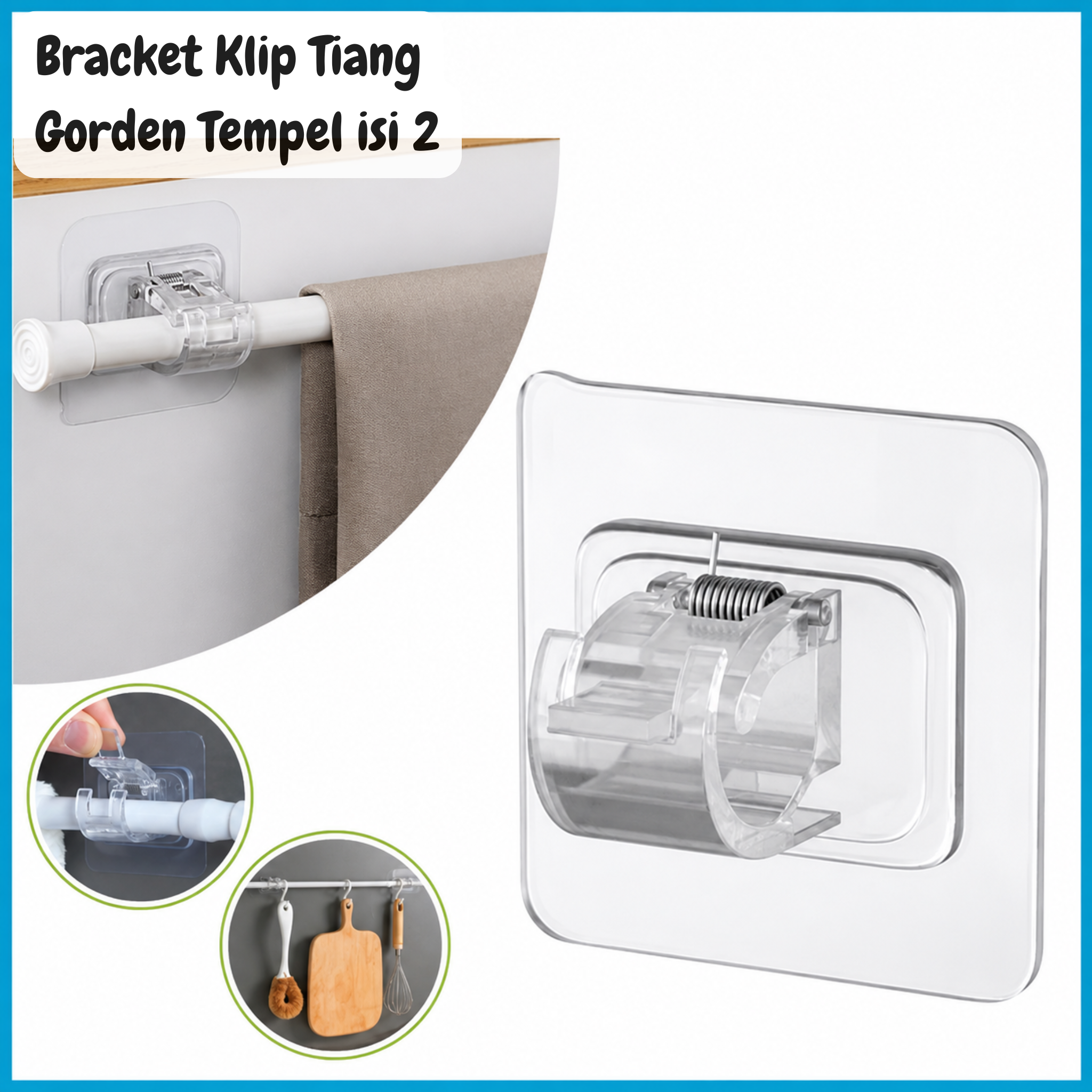 Bracket Klip Tiang Gorden Tempel Dinding Isi 2