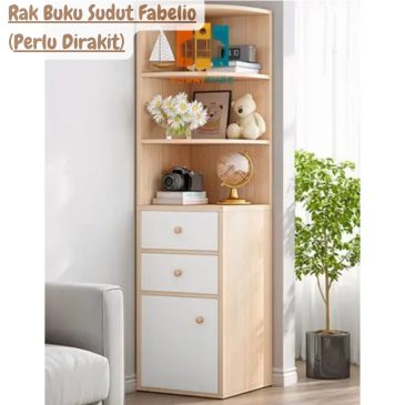 Rak Buku Sudut Fabelio Minimalis Size 30x30x140cm (Kayu Papan MDF x Perlu Dirakit)