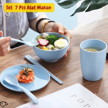 Alat Makan Set 7in1 Bahan Plastik Wheat Straw Food Grade