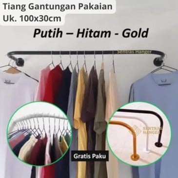 Tiang Gantungan Pakaian Dinding Anti Karat Tahan Beban 20-30kg Uk. 100x30cm
