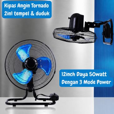 Kingstone Kipas Angin Tornado 2in1 Tempel dan Duduk 12inch Daya 50watt Dengan 3 Mode Power