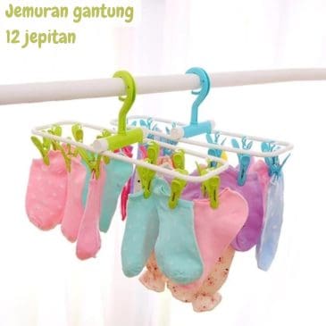 Jemuran Gantung Lipat Jepit Kaos Kaki dan Pakaian Dalam Dengan 12 Anak Jepitan Berputar 360 Derajat