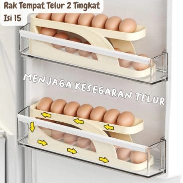 Rak Tempat Telur Minimalis 2 Tingkat Bahan Plastik Isi 15