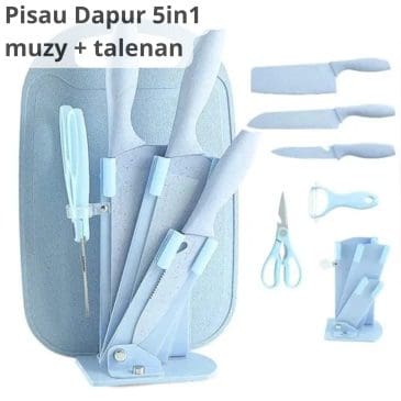 Pisau Dapur Muzy 5in1 Set Talenan + Standing