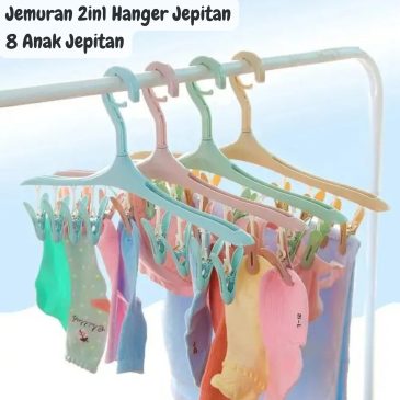 Jemuran 2in1 Hanger Jepitan Kaos Kaki dan pakaian Dalam Dengan 8 Anak Jepitan