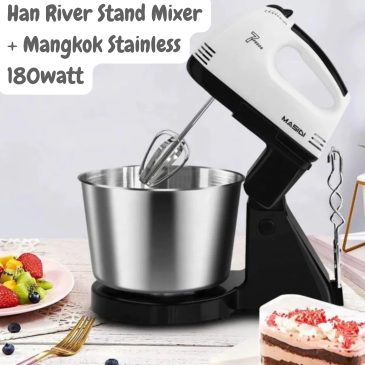 Han River Stand Mixer Elektrik 7 Speed 180watt Alat Pengaduk Pembuat Kue + Mangkok Stainless Steel