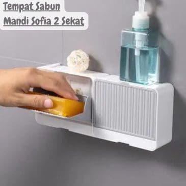 Tempat Sabun Mandi Tempel Sofia 2 Sekat Dengan Tutup Flip