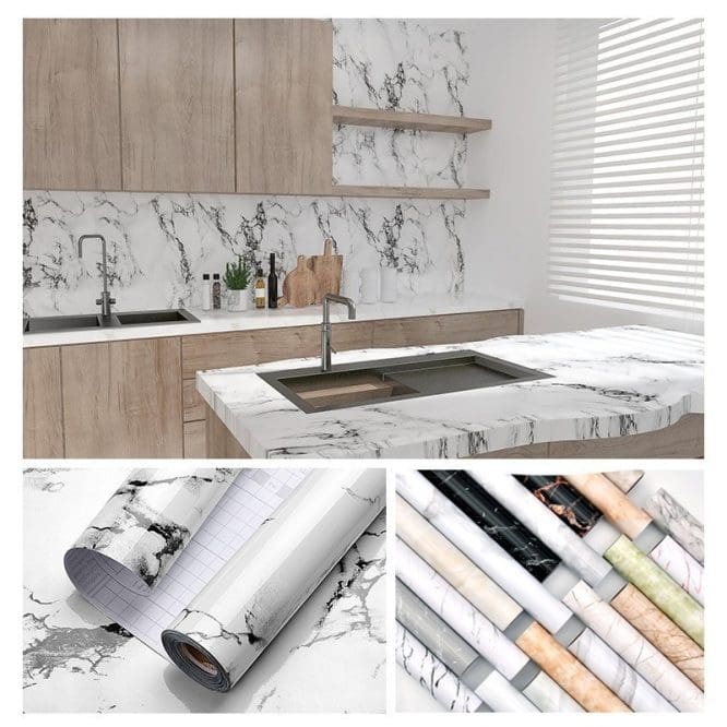 Wallpaper Motif Marmer Putih Y6044 Anti Panas Anti Minyak dan Tahan Air Uk. 100x60cm