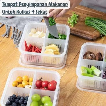 Tempat Penyimpanan Makanan Untuk Kulkas Dengan Partisi Pengering Air 4 Sekat