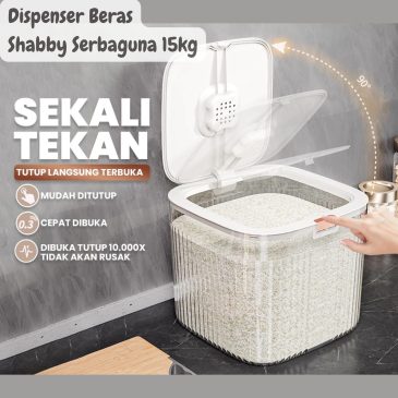 Dispenser Beras Tempat Penyimpanan Beras Shabby Serbaguna 15kg