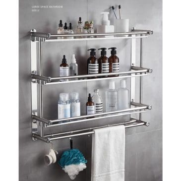 Rak Kamar Mandi Olla Stainless Steel 3 Tingkat 40cm Dengan Gantungan Handuk