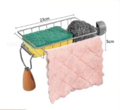 Rak Wastafel Stainless Steel + Gantungan Tempat Penyimpanan Sabun Cuci Piring Spons Tanpa Bor - Gambar 2