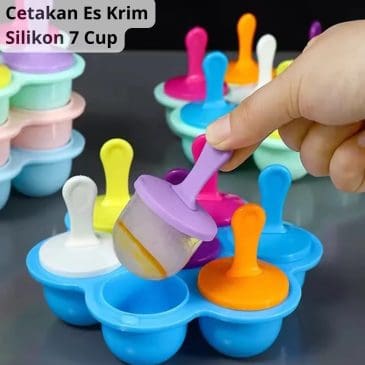 Cetakan Es Krim Popsicle Bulat Silikon 7 Cups