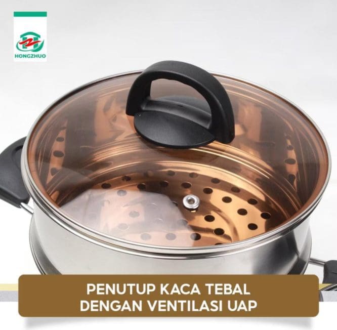 Tipe B Panci Kukus Panci Steamer 2 Tingkat Full Stainless Steel Uk. Dia 22cm Dengan 2 Gagang Pegangan - Gambar 3
