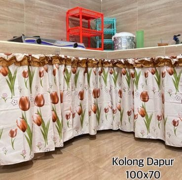 Gorden Penutup Kolong Meja Dapur Full Tulip Coklat 100x70cm