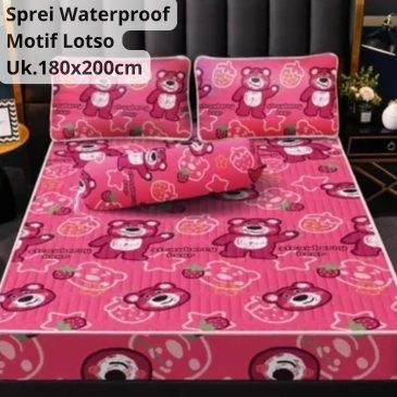 Sprei Waterproof Anti Ngompol Motif Lotso Size 180x200 + Balgul