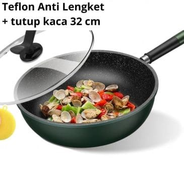 Wajan Teflon anti lengket tutup kaca 32 cm