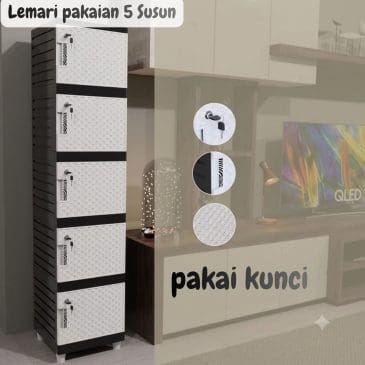 Lemari Pakaian Minimalis Kontener Swing 5 Susun Pintu Kunci Size 33.5x38.5x143cm
