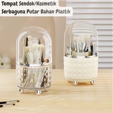 Tempat Sendok / Alat Kosmetik Tempat Penyimpanan Serbaguna Putar Bahan Plastik