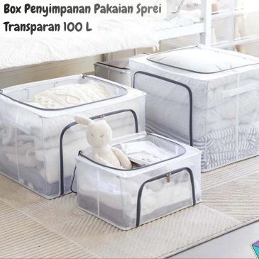 Box Tempat Penyimpanan Pakaian Sprei dan Selimut Transparan Dengan Rangka Besi