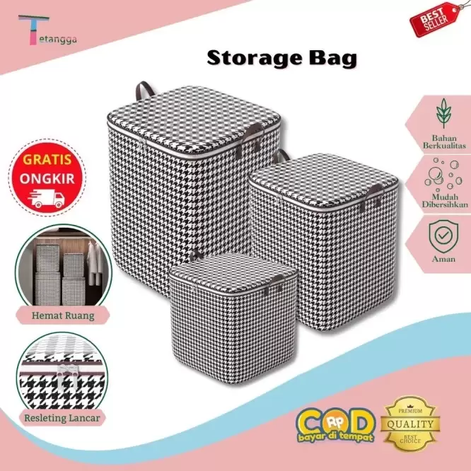 Box Tempat Penyimpanan Pakaian, Sprei, dan Selimut 140L Model Kotak + Pegangan