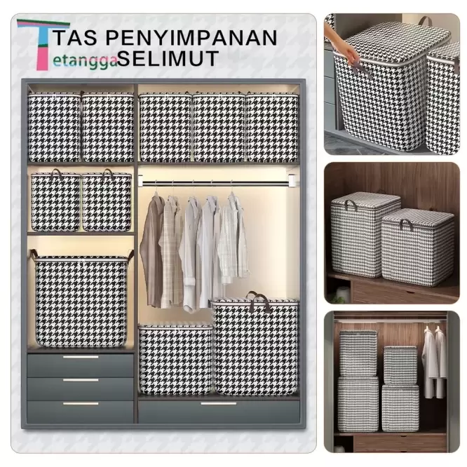Box Tempat Penyimpanan Pakaian, Sprei, dan Selimut 140L Model Kotak + Pegangan - Gambar 4