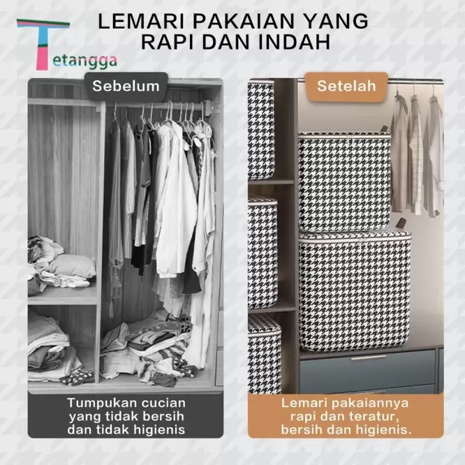 Box Tempat Penyimpanan Pakaian, Sprei, dan Selimut 140L Model Kotak + Pegangan - Gambar 5