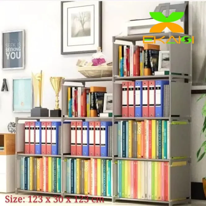 Rak Buku Serbaguna 3 sisi Portable Bahan Non Woven Ukuran  P 123 x L 28 x T 123 cm - Gambar 2