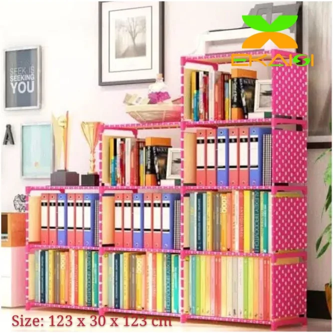 Rak Buku Serbaguna 3 sisi Portable Bahan Non Woven Ukuran  P 123 x L 28 x T 123 cm - Gambar 5