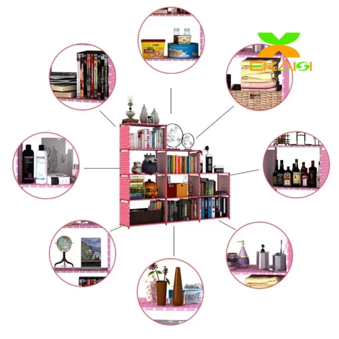 Rak Buku Serbaguna 2 sisi Portable Bahan Non Woven Ukuran   P 80 x L 28 x T 122 cm - Gambar 9